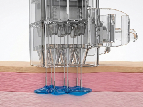 肝斑用針を用いてメラノサイト周辺にエネルギーを照射